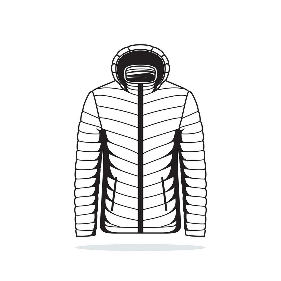 The puffer jacket full zip front closure, adorned with a stylish zipper pull, allows for easy wear and temperature control. vector