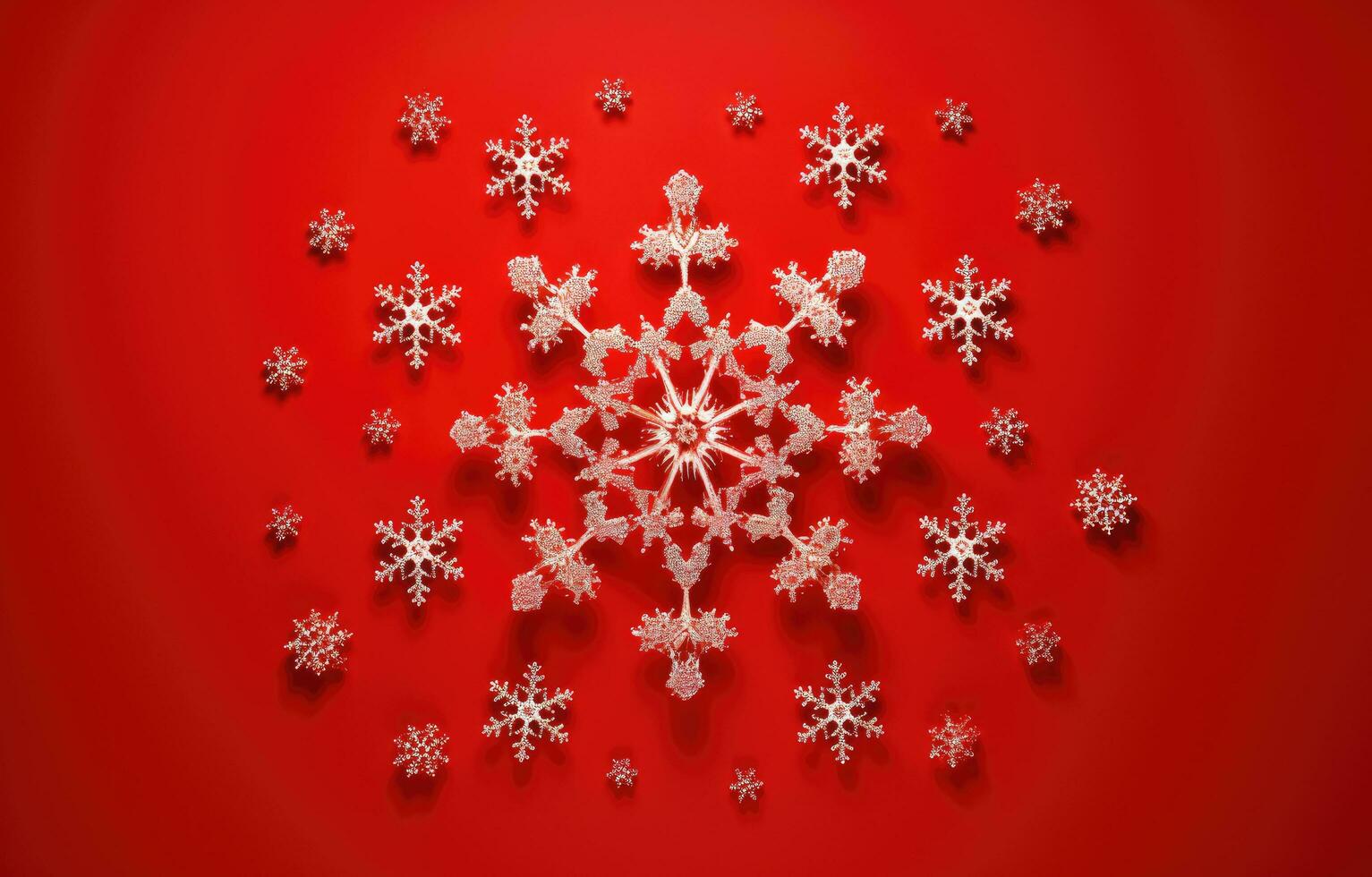 AI generated christmas snowflake isolated on red background, photo