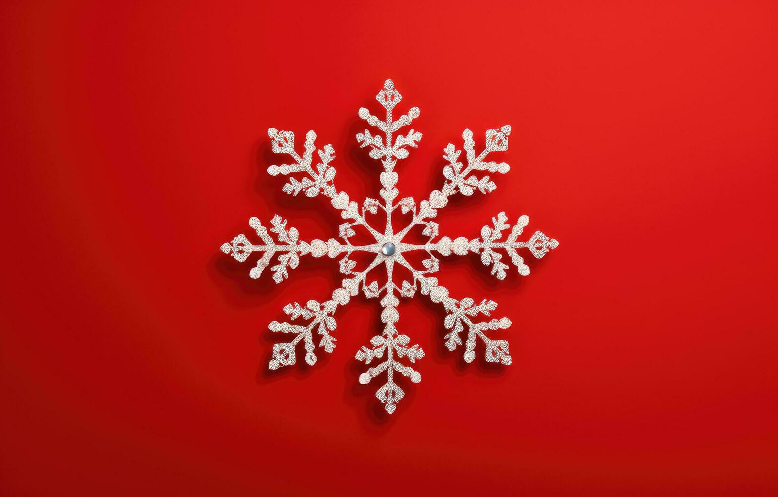 AI generated christmas snowflake isolated on red background, photo