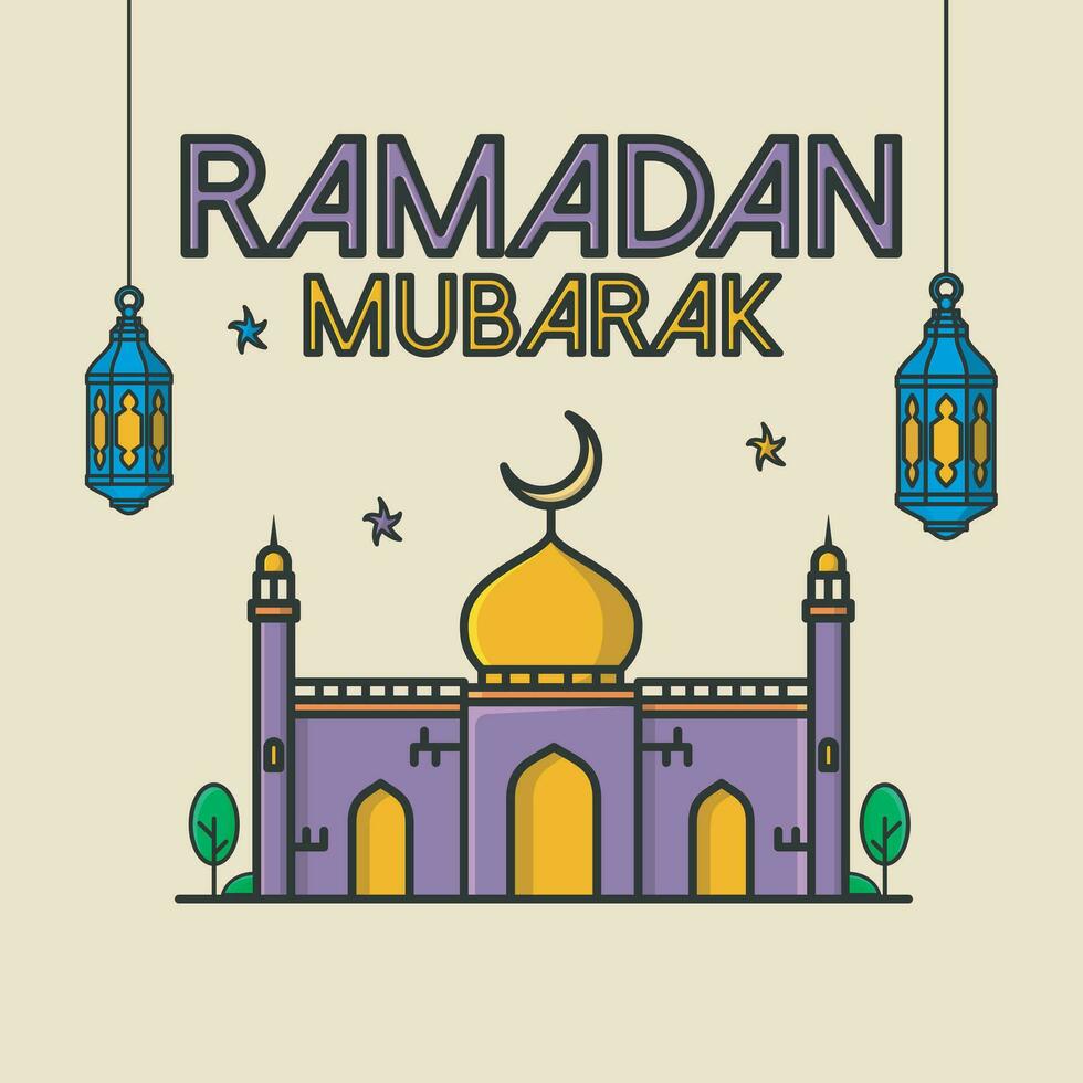 Cartoonish design Ramadan background with mosque vector