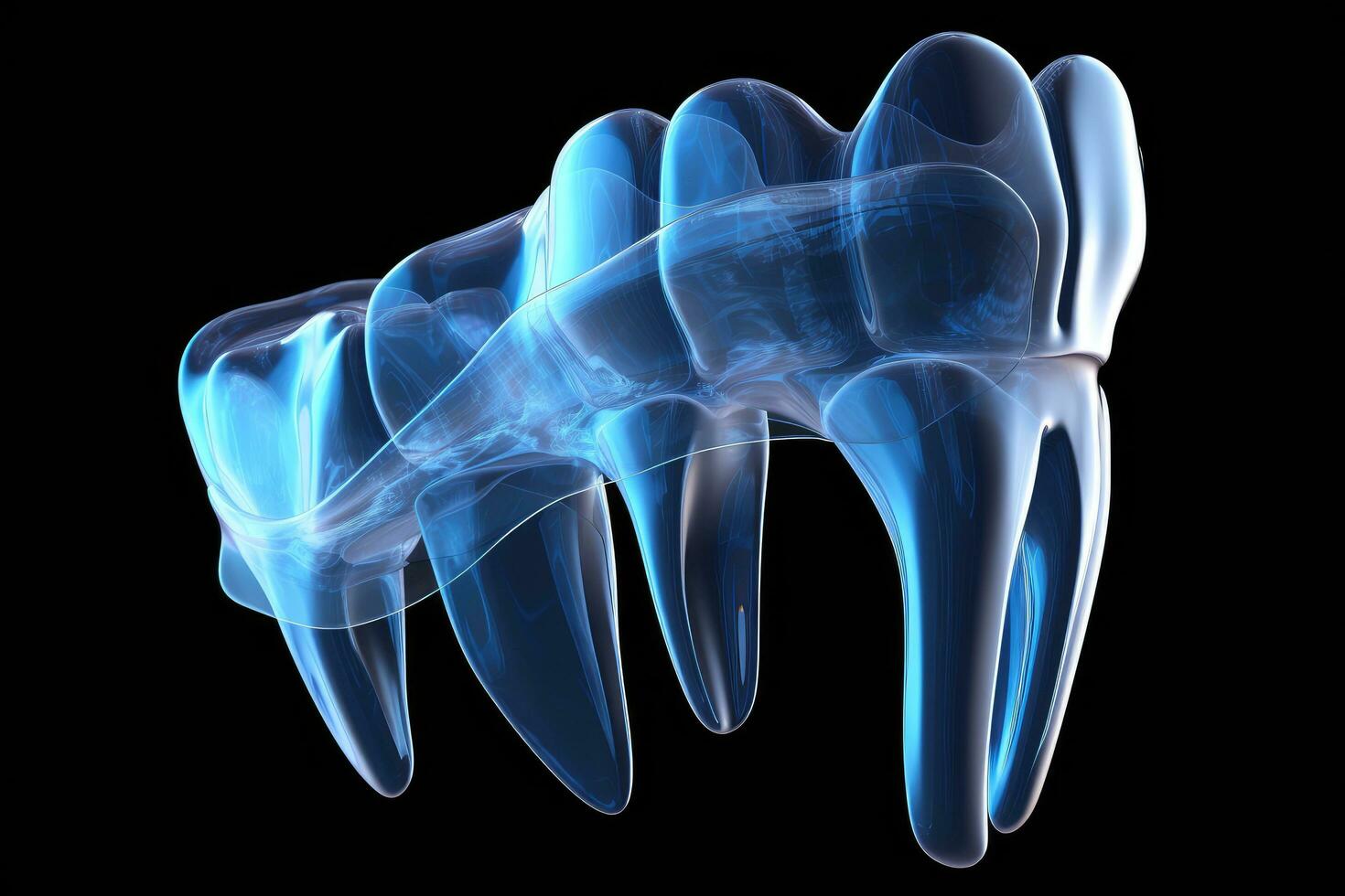 AI generated Tooth on a black background, x-ray image, 3d render, 3d render of jaw x-ray with aching tooth, AI Generated photo