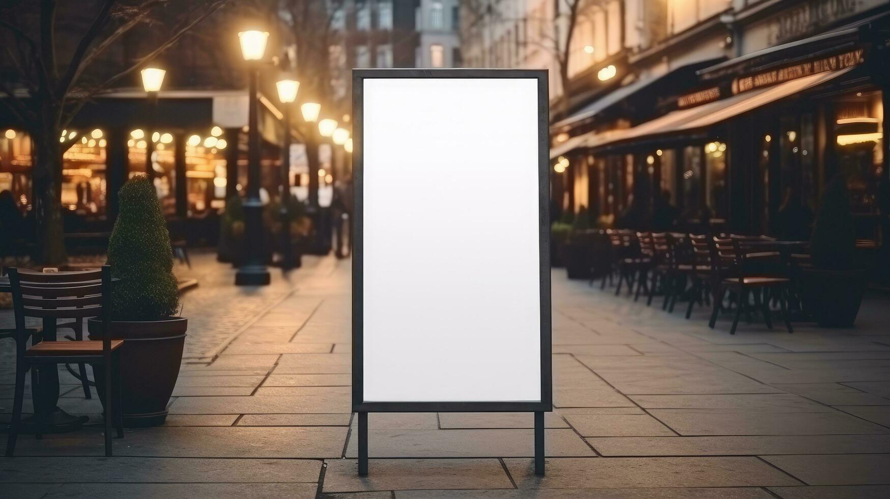 AI generated Blank restaurant shop sign or menu board with blank front realistic on a mockup template photo