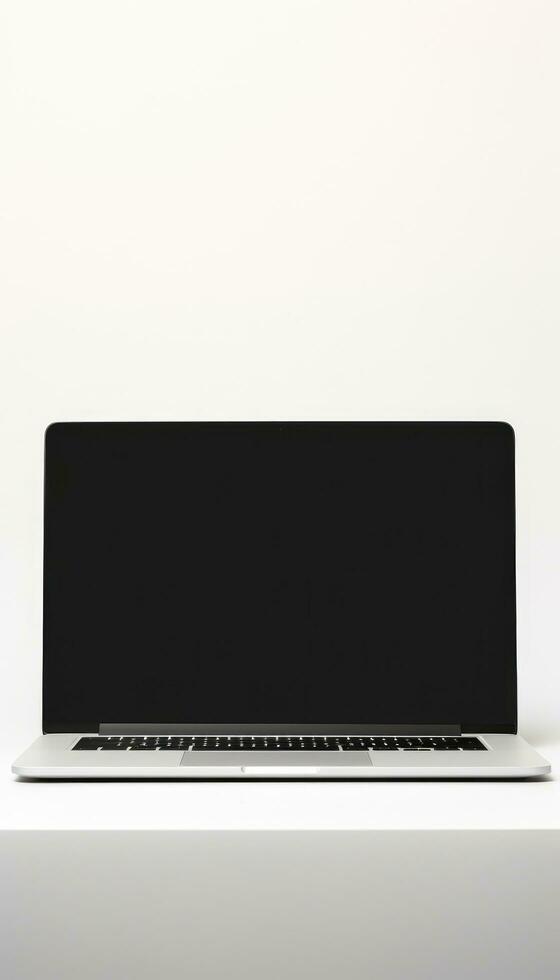 AI generated black laptop mockup on white table top, photo