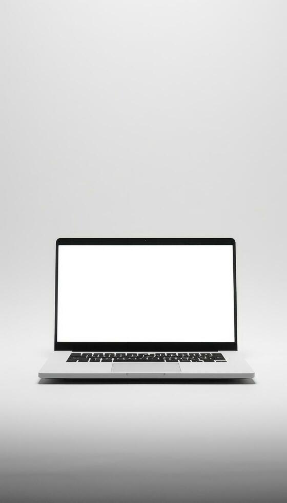 AI generated black laptop mockup on white table top, photo