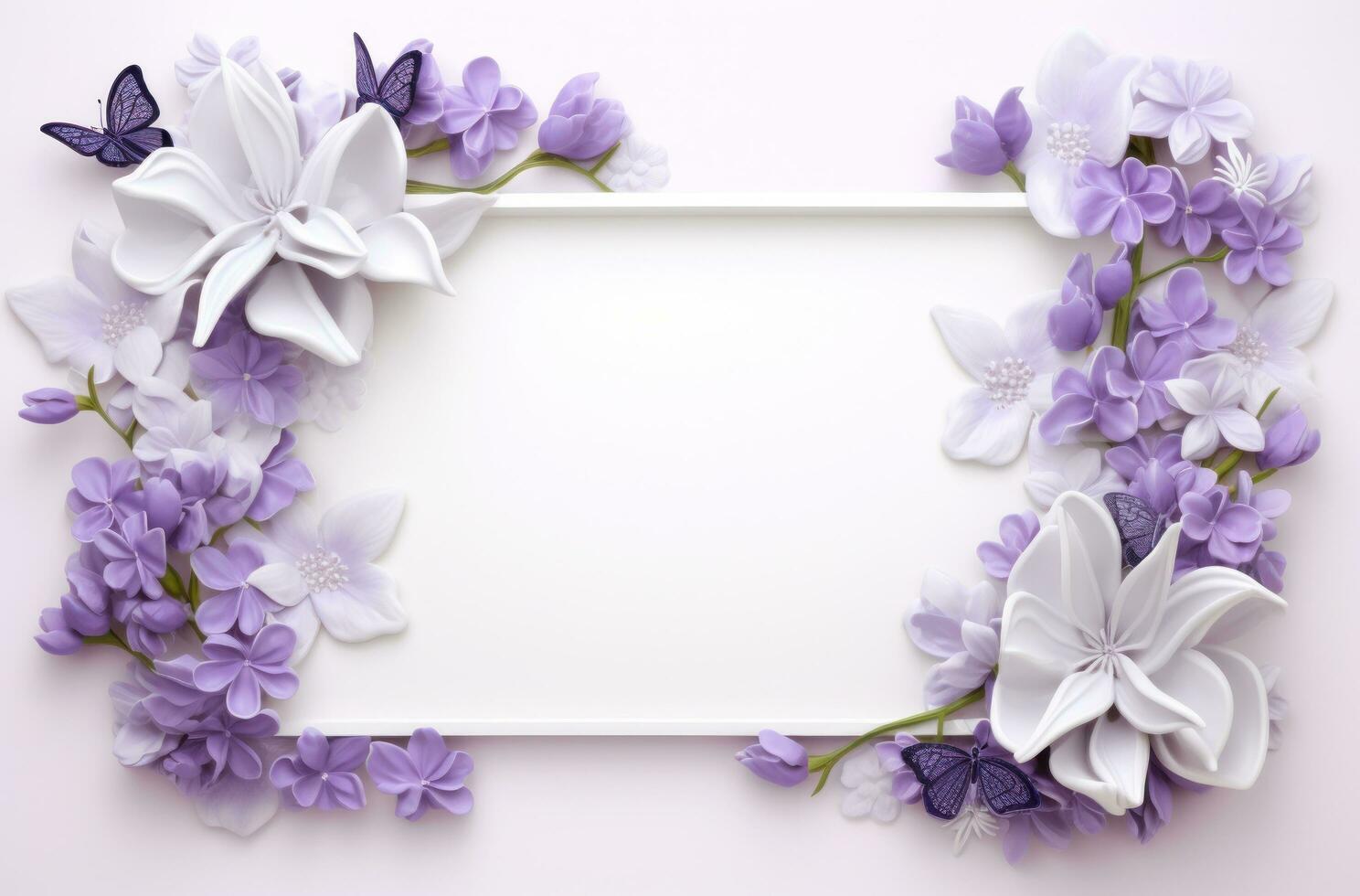 AI generated a white frame with flowers to place in the middle, photo