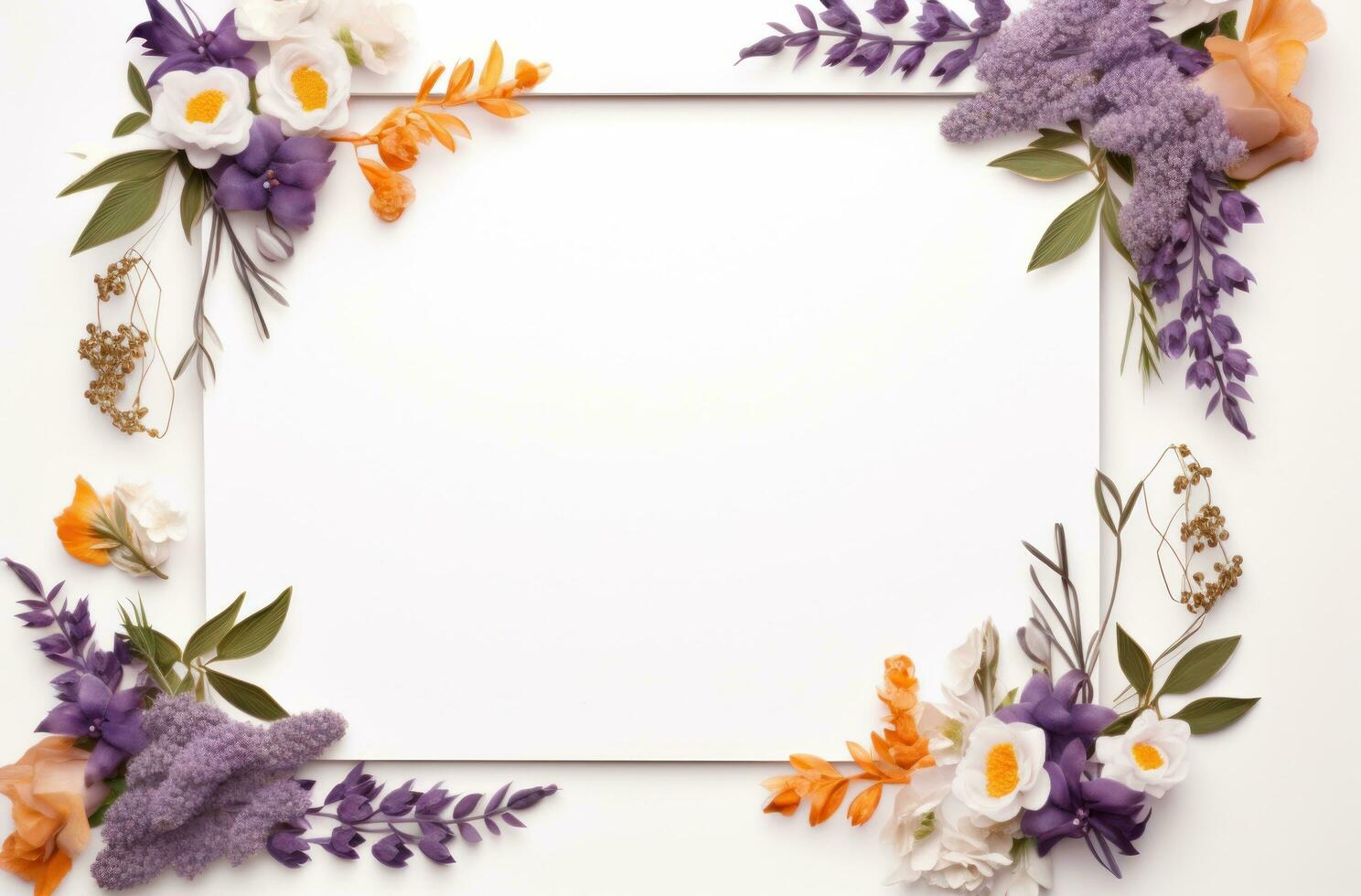 AI generated a white frame with flowers to place in the middle, photo