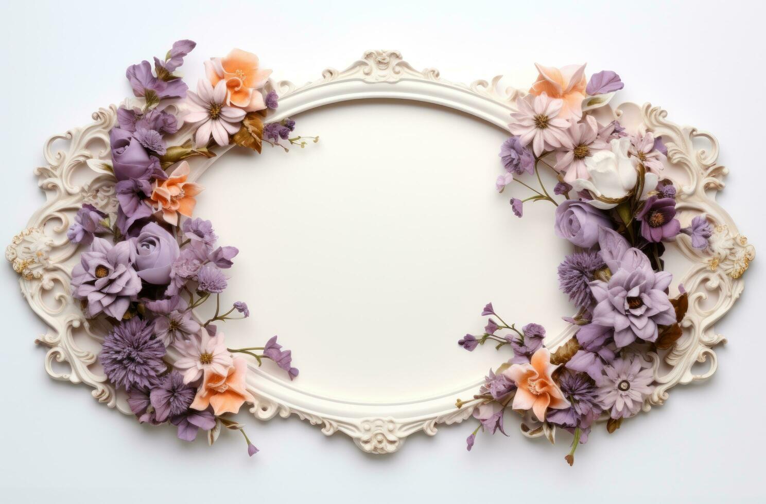 AI generated a white frame with flowers to place in the middle, photo