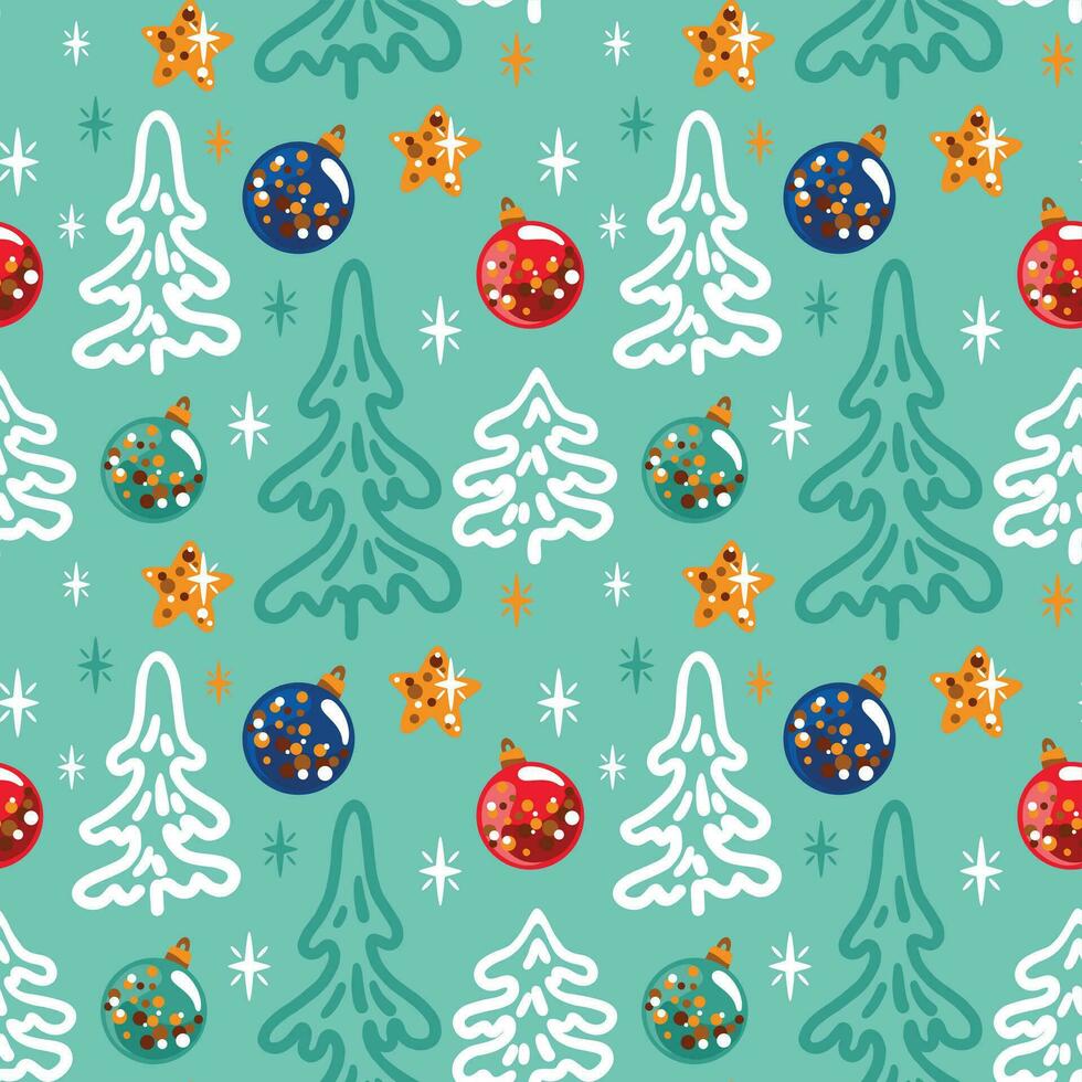 Christmas tree on the green background. Seamless pattern. Vector. vector