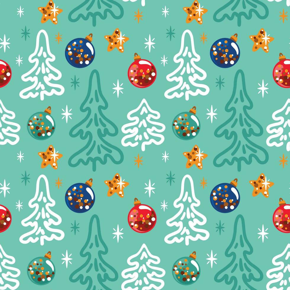 Christmas tree on the green background. Seamless pattern. Vector. vector