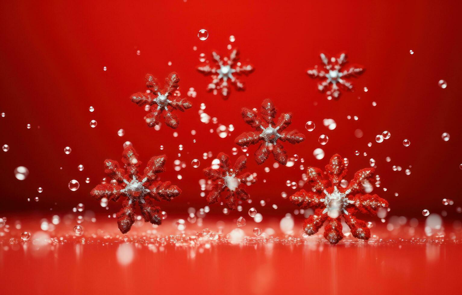 AI generated a red background with snowflakes falling from it, photo