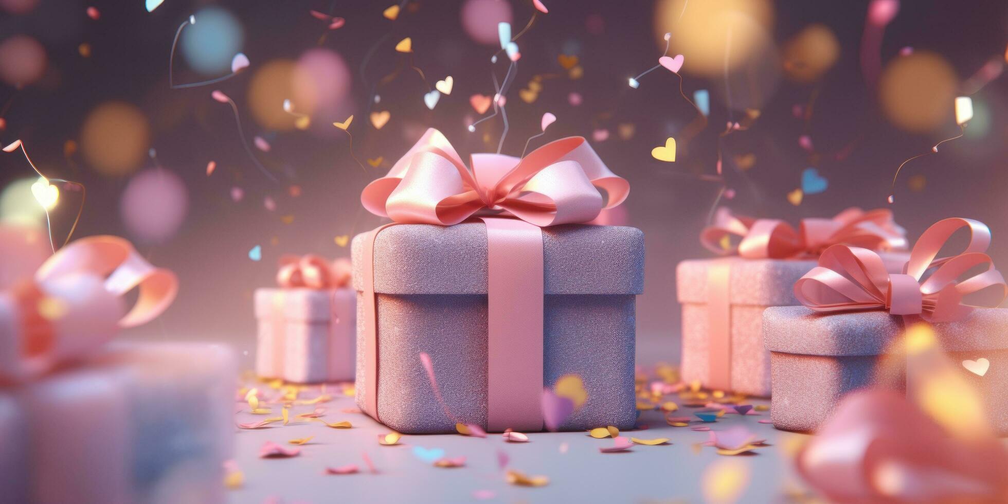 AI generated a pink birthday present and confetti, photo