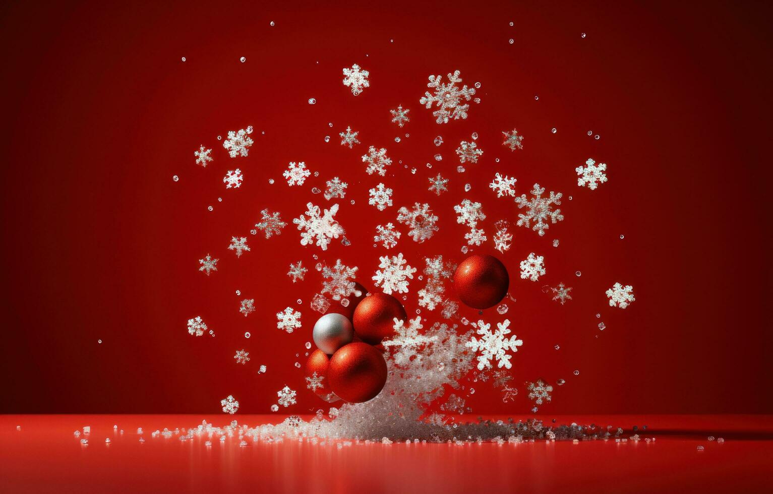 AI generated a red background with snowflakes falling from it, photo