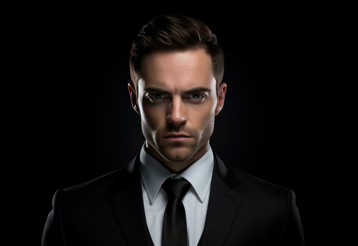 AI generated a man is in a suit and tie, dark white and dark black, photo