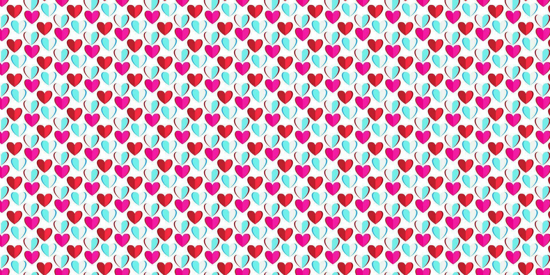Paper cut heart shape seamless pattern on white background Vector illustration for Valentine's day design