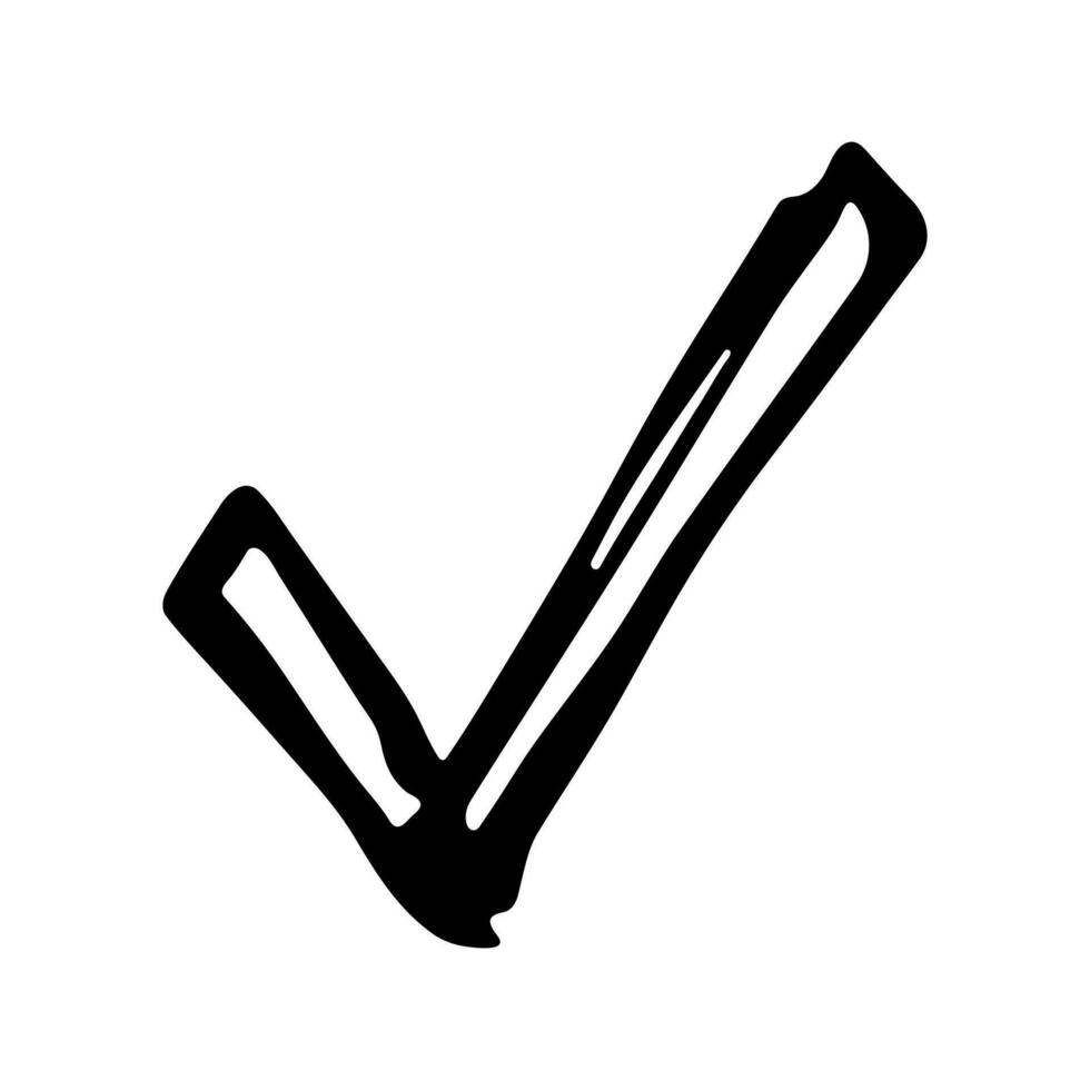 Hand drawn check mark illustration. Marker right sign clipart. Ink scribble checkbox. Single element vector
