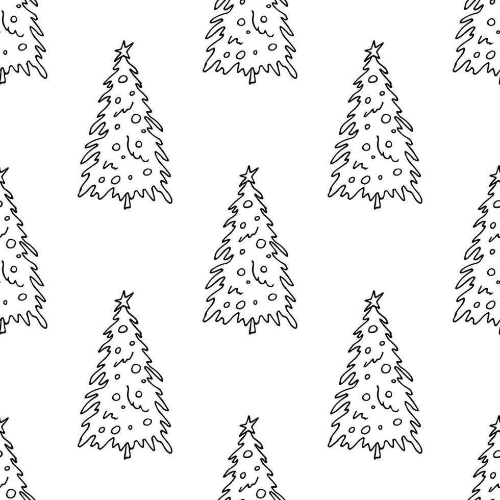 Seamless pattern with geometric minimal scandinavian Christmas tree doodle for decorative print, wrapping paper, greeting cards and fabric vector