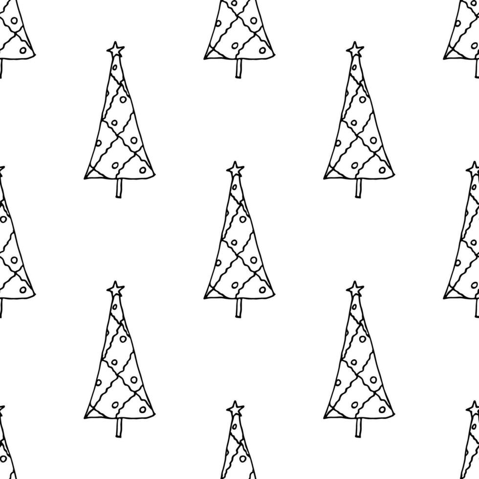 Seamless pattern with geometric minimal scandinavian Christmas tree doodle for decorative print, wrapping paper, greeting cards and fabric vector