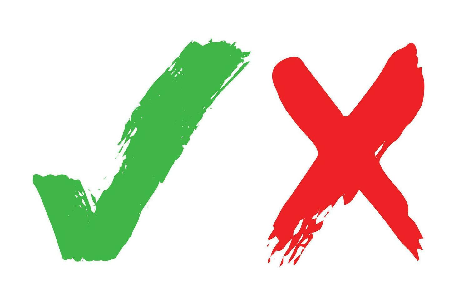 Hand drawn green check mark and red cross mark Marker right and wrong sign clipart Voting doodle vector