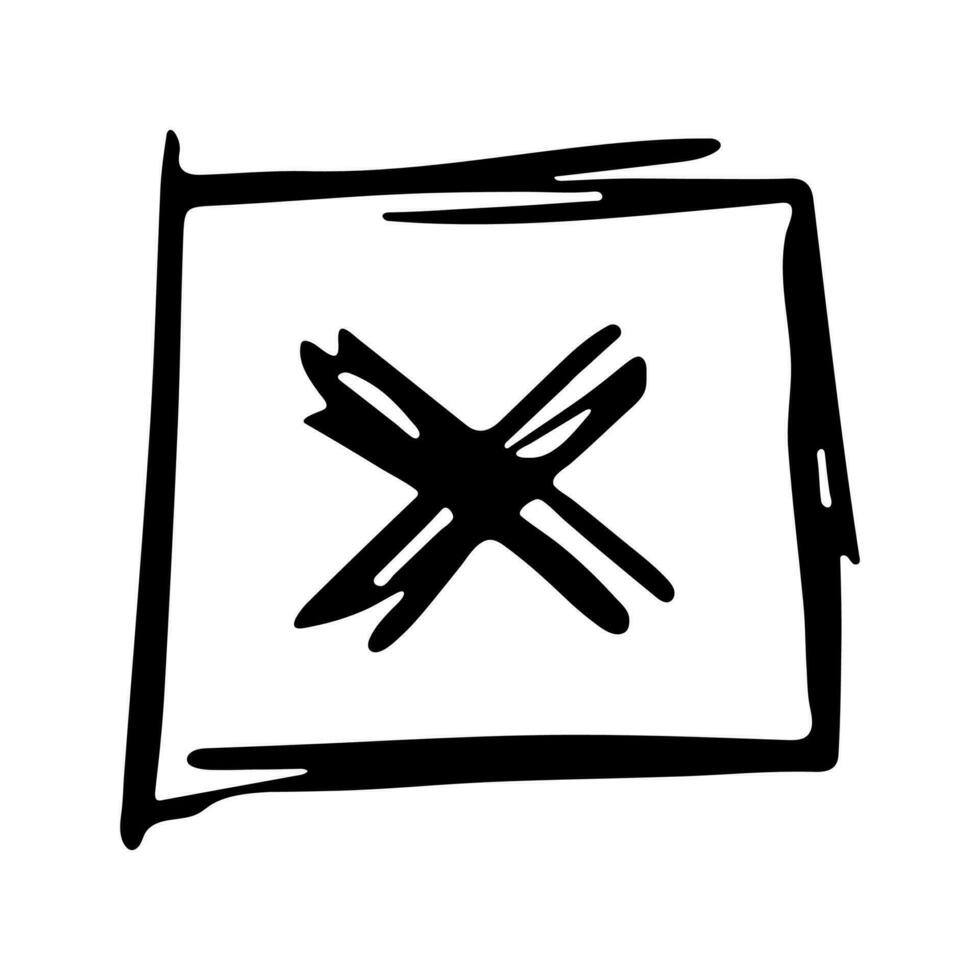 Hand drawn cross mark illustration. Marker wrong sign clipart. Ink scribble checkbox. Single element vector