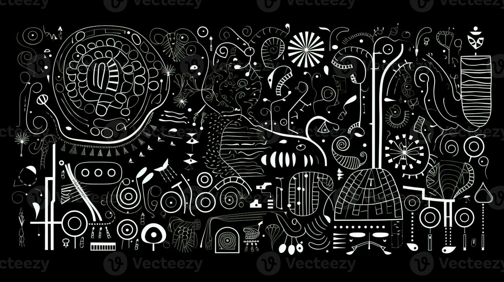 AI generated Abstract background with geometric shapes, lines, circles, dots. Hand drawn style. photo