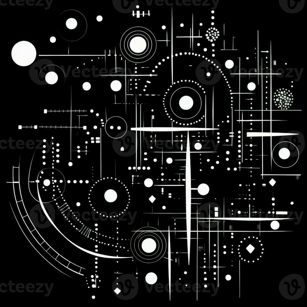 AI generated Abstract background with geometric shapes, lines, circles, dots. Hand drawn style. photo