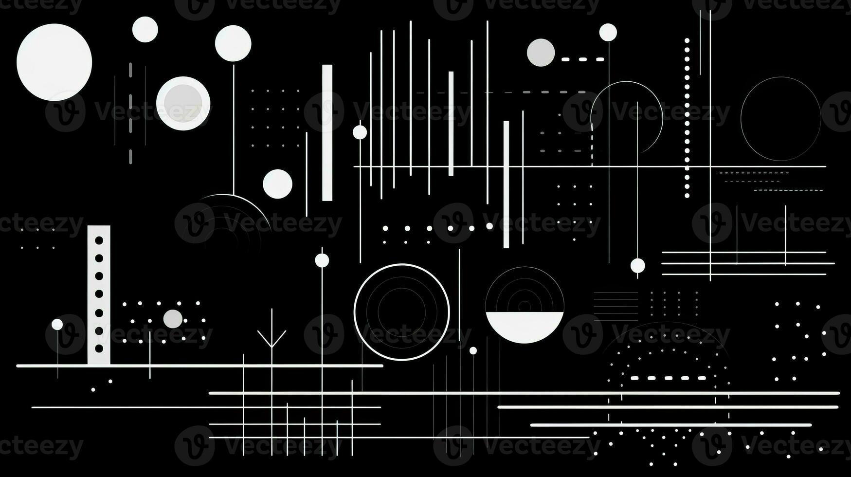 AI generated Abstract background with geometric shapes, lines, circles, dots. Hand drawn style. photo