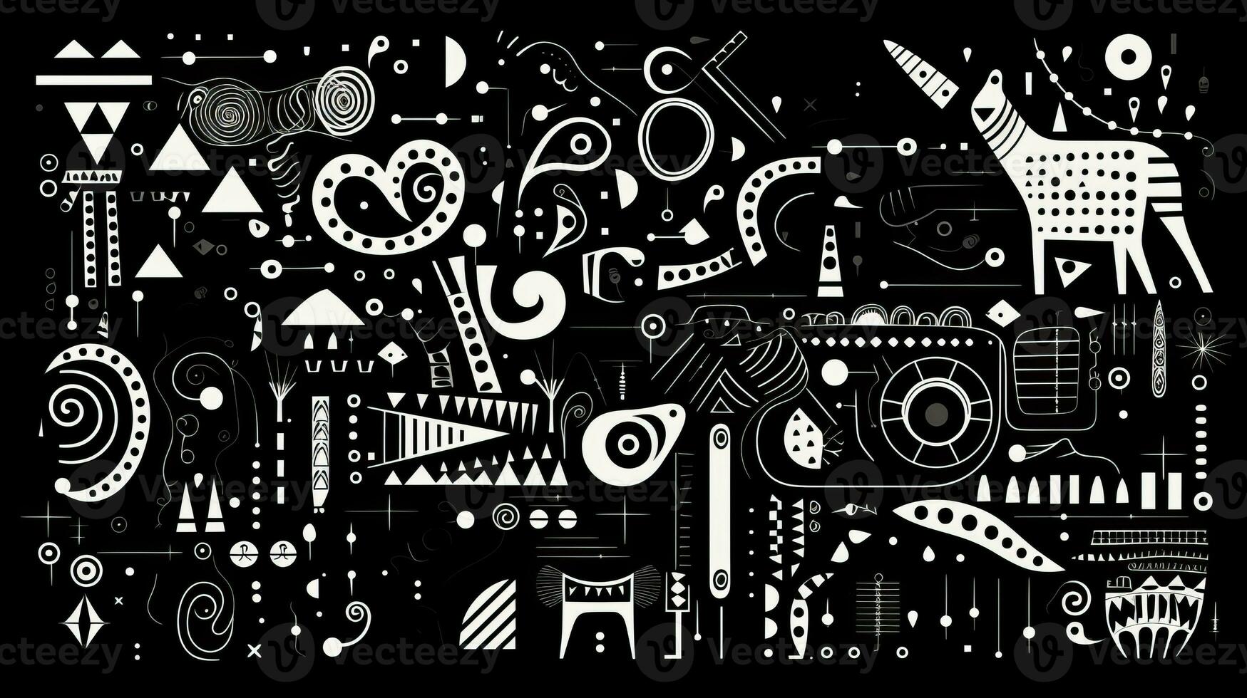AI generated Abstract background with geometric shapes, lines, circles, dots. Hand drawn style. photo