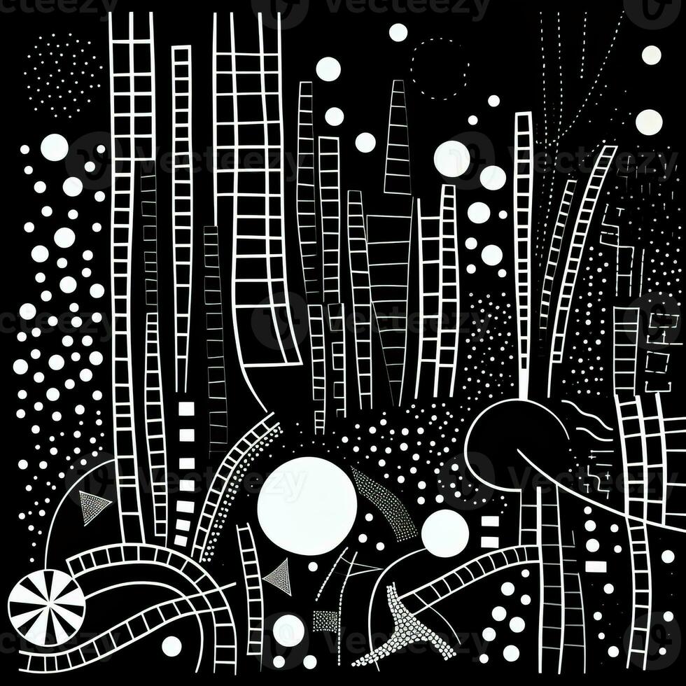 AI generated Abstract background with geometric shapes, lines, circles, dots. Hand drawn style. photo