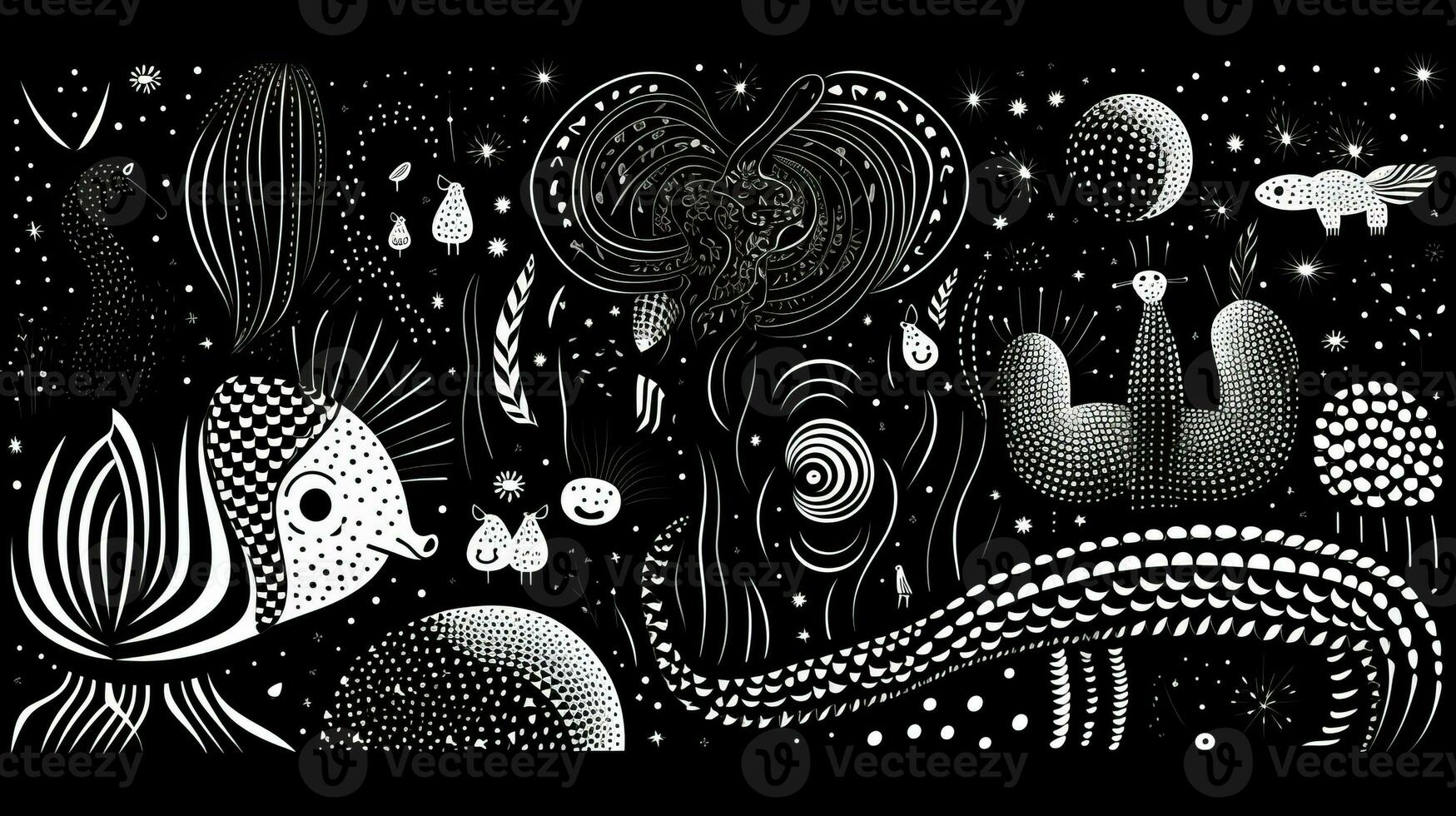 AI generated Abstract background with geometric shapes, lines, circles, dots. Hand drawn style. photo