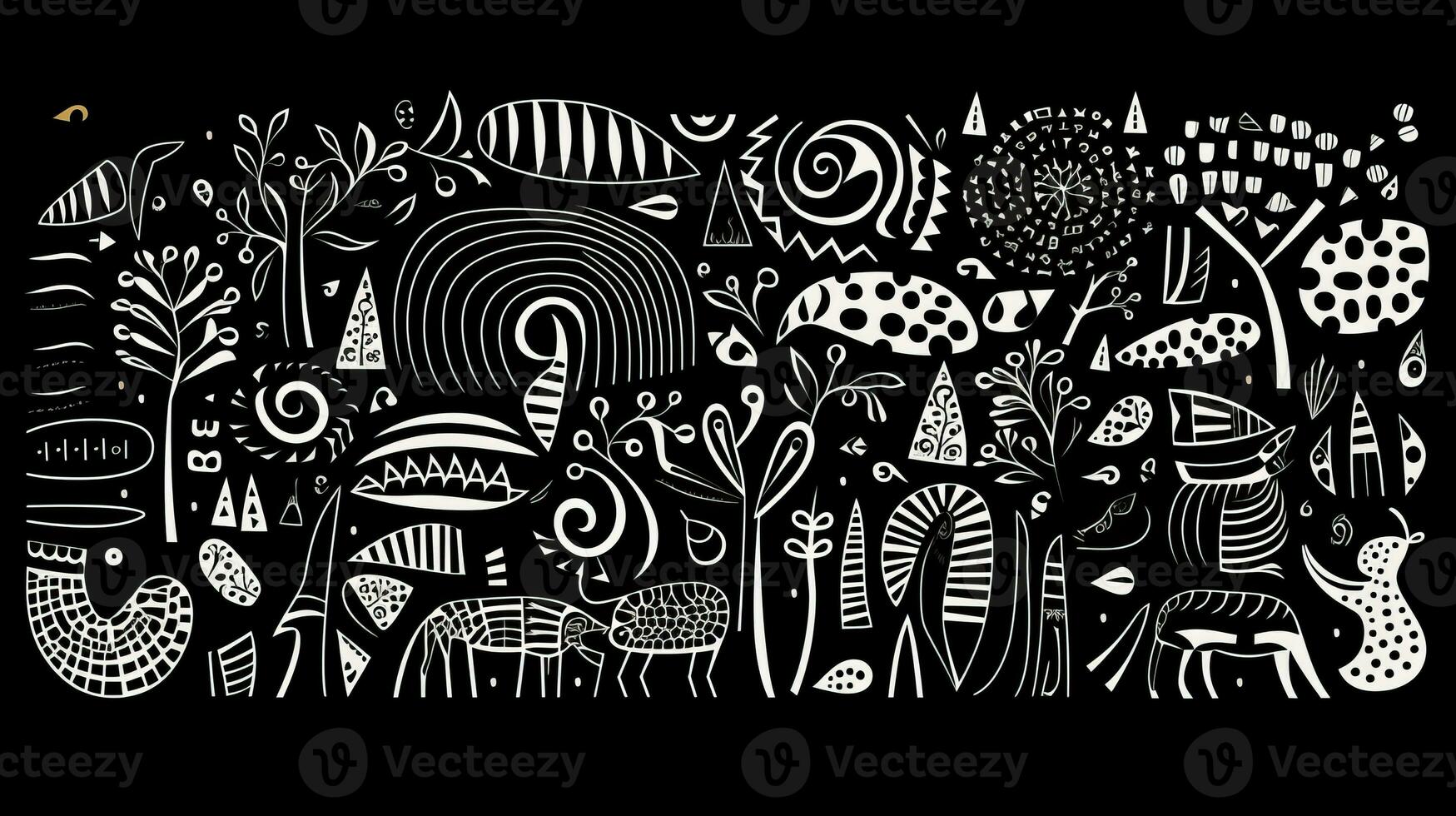 AI generated Abstract background with geometric shapes, lines, circles, dots. Hand drawn style. photo