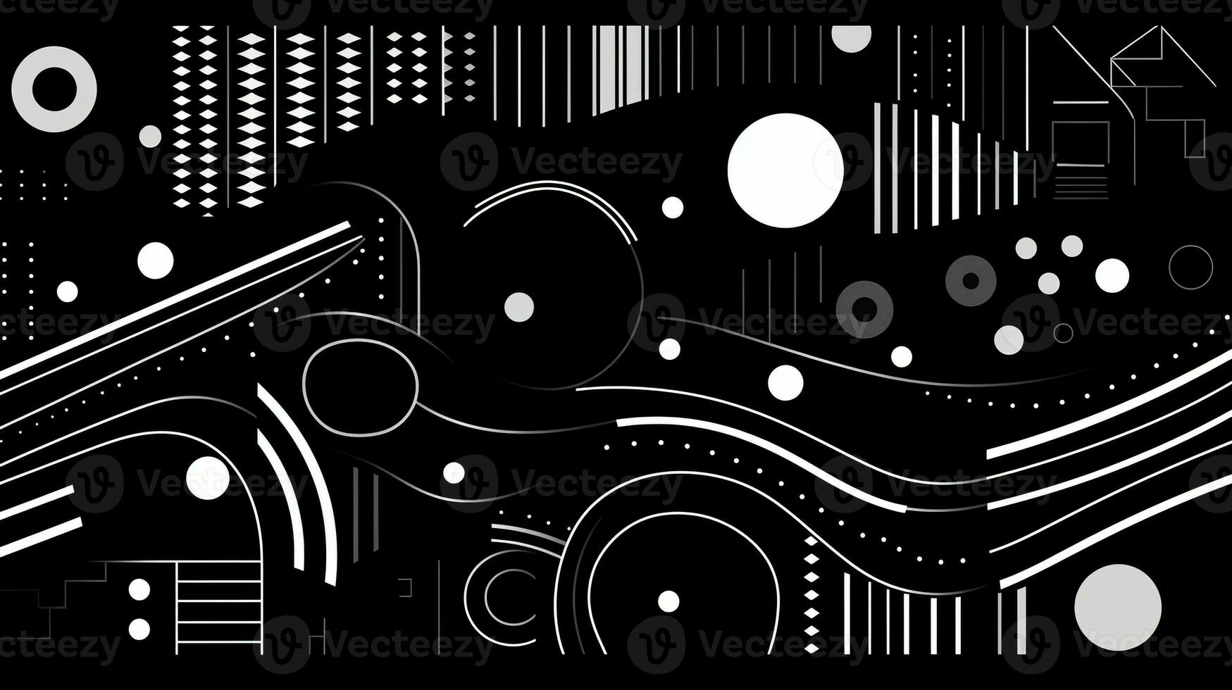 AI generated Abstract background with geometric shapes, lines, circles, dots. Hand drawn style. photo