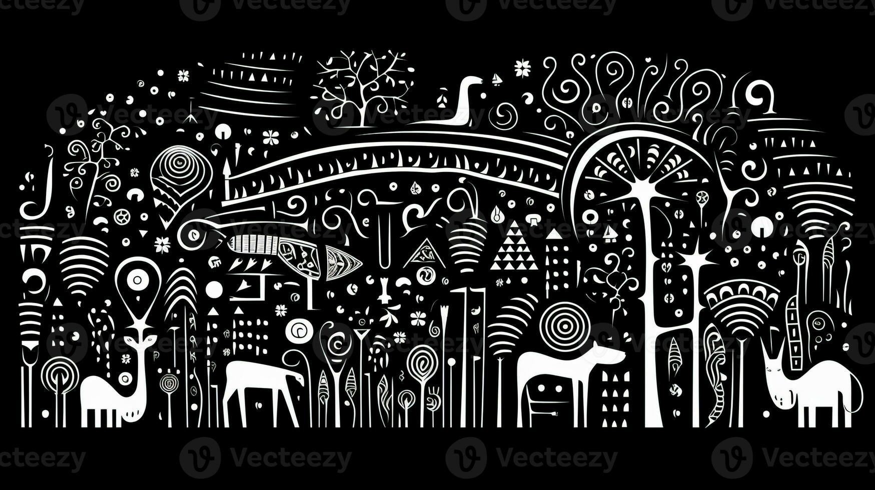 AI generated Abstract background with geometric shapes, lines, circles, dots. Hand drawn style. photo