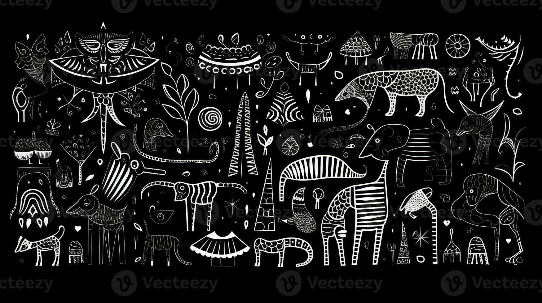 AI generated Abstract background with geometric shapes, lines, circles, dots. Hand drawn style. photo
