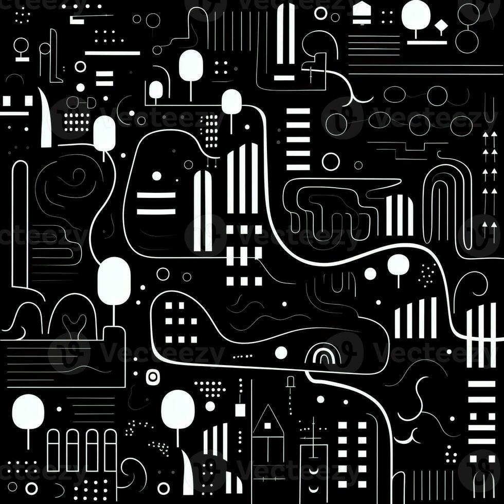 AI generated Abstract background with geometric shapes, lines, circles, dots. Hand drawn style. photo
