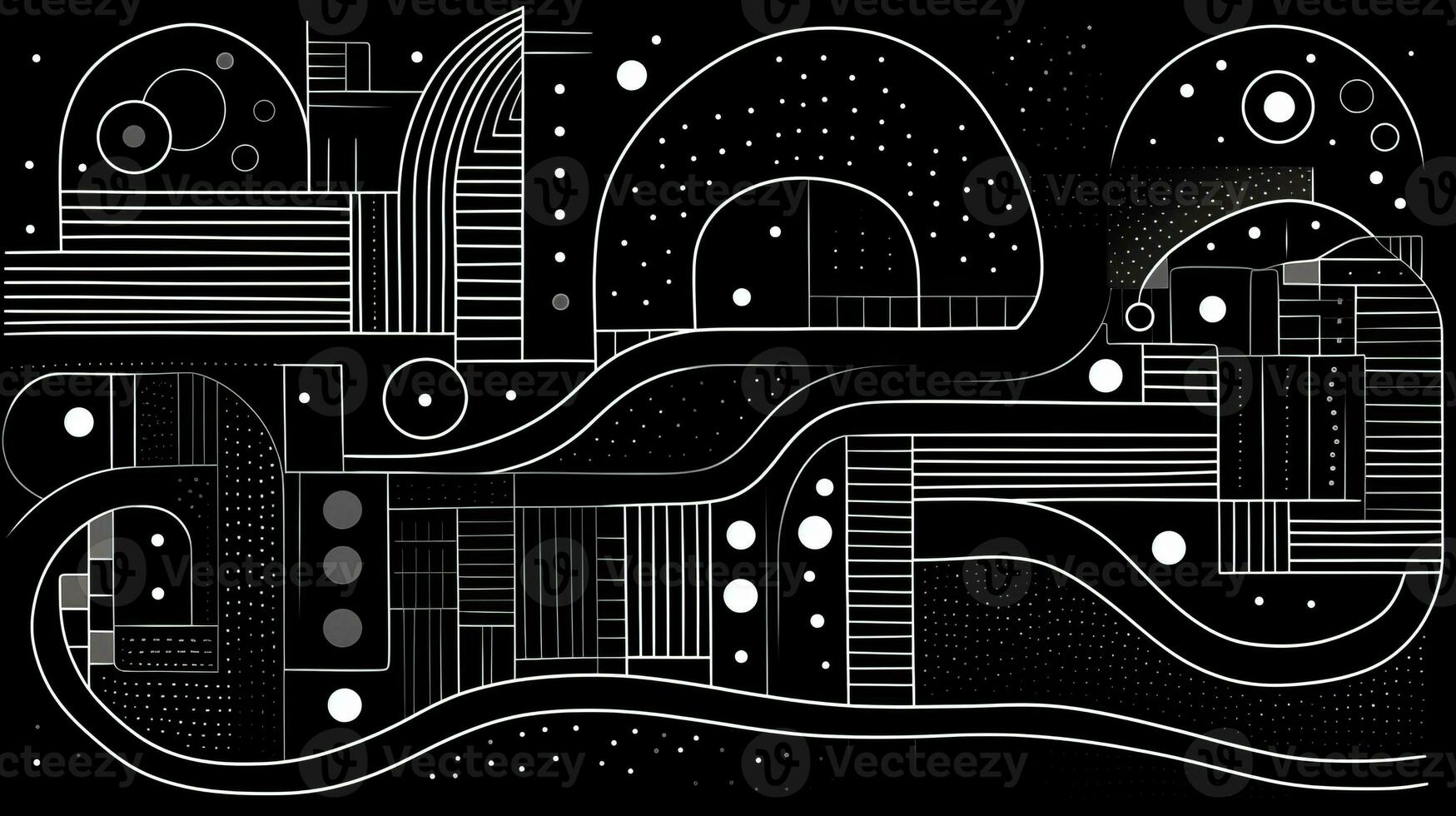 AI generated Abstract background with geometric shapes, lines, circles, dots. Hand drawn style. photo