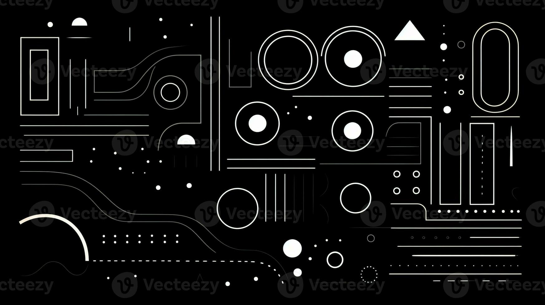 AI generated Abstract background with geometric shapes, lines, circles, dots. Bauhaus style. Swiss aesthetic photo