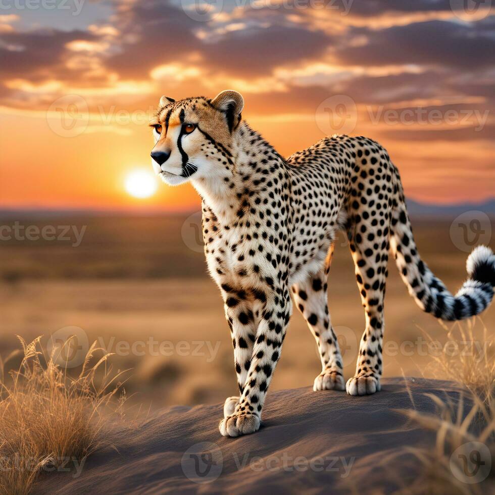 AI generated cheetah in the sunset photo