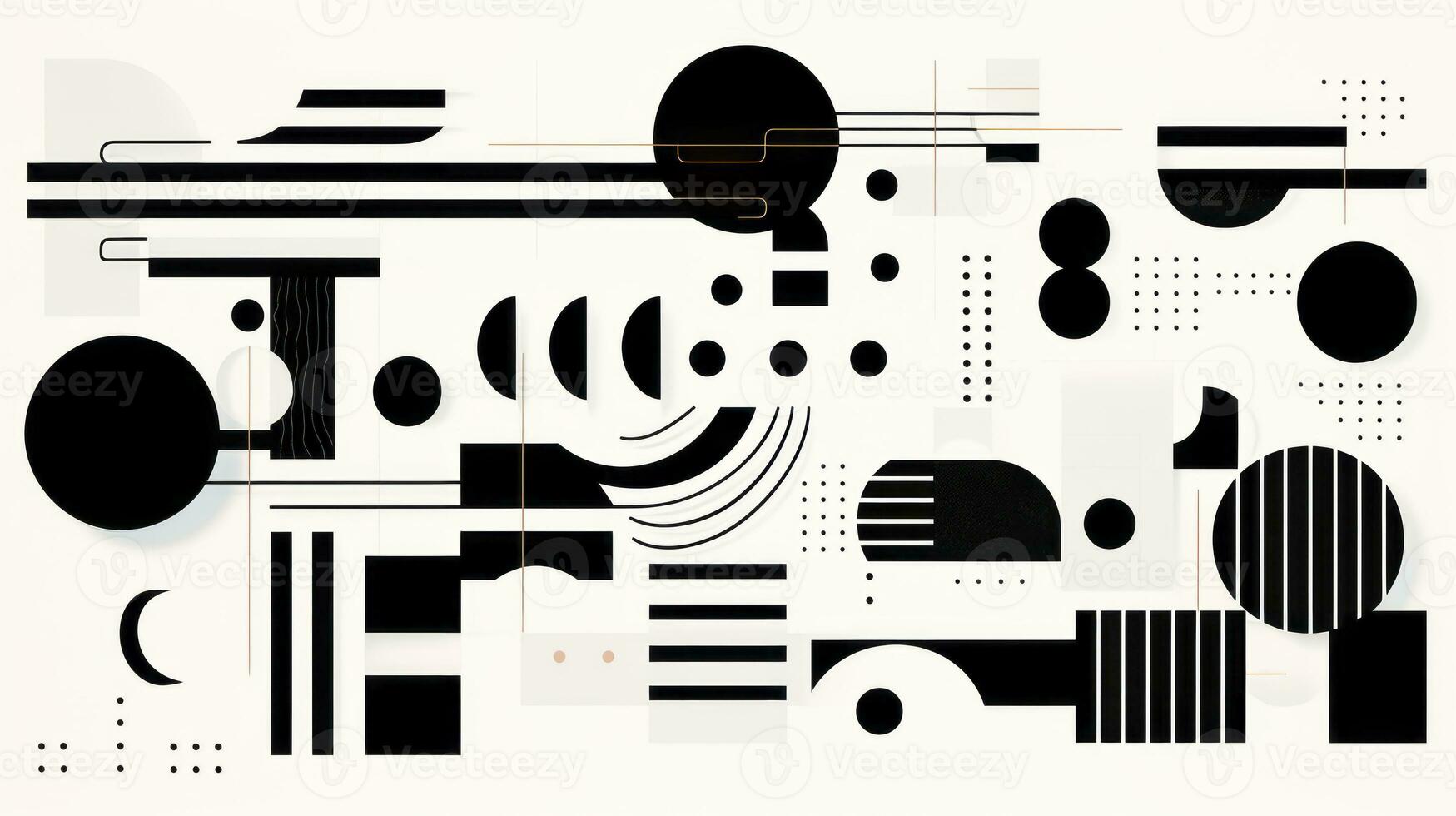 AI generated Abstract background with geometric shapes, lines, circles, dots. Bauhaus style. Swiss aesthetic photo
