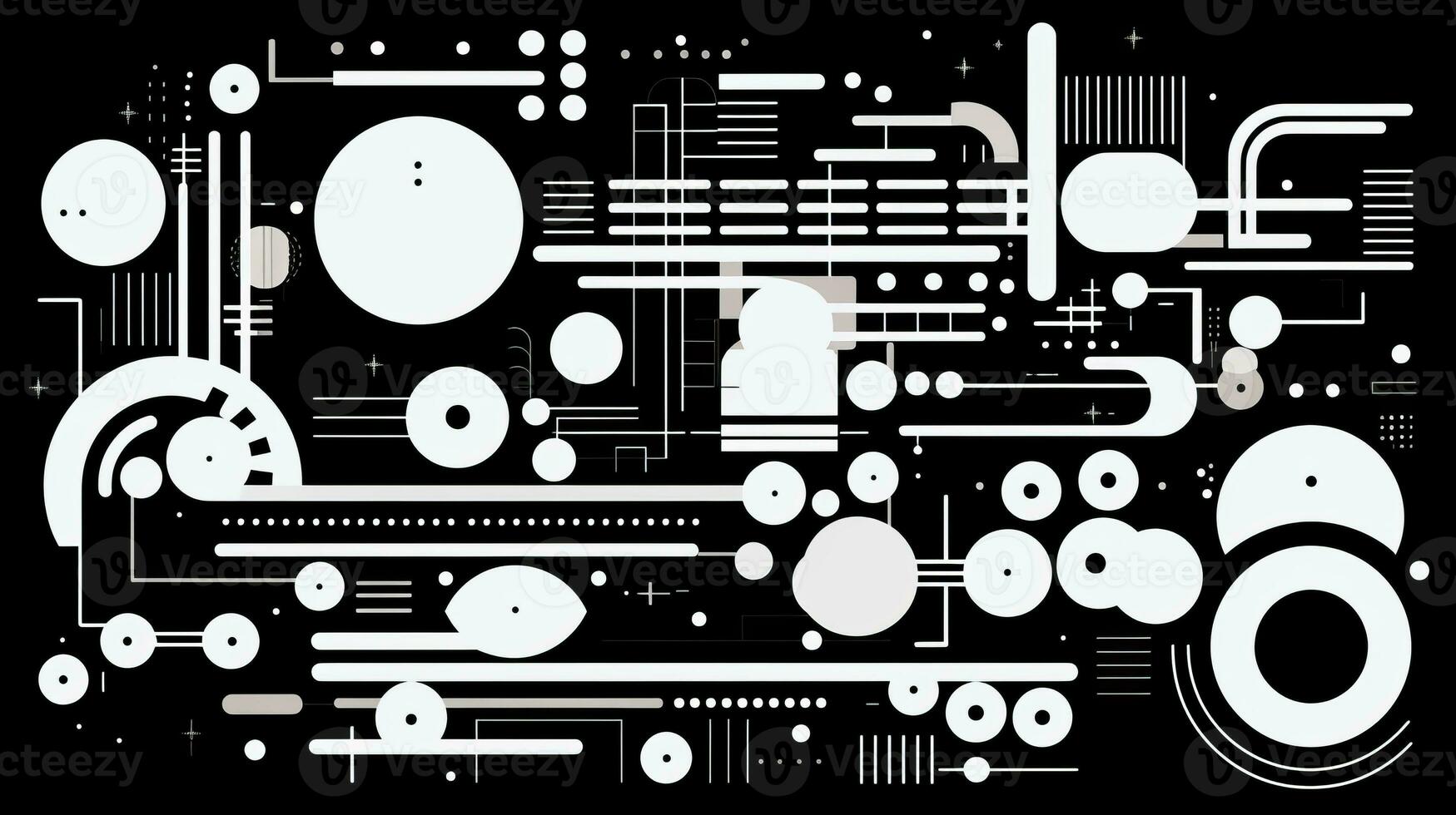 AI generated Abstract background with geometric shapes, lines, circles, dots. Bauhaus style. Swiss aesthetic photo