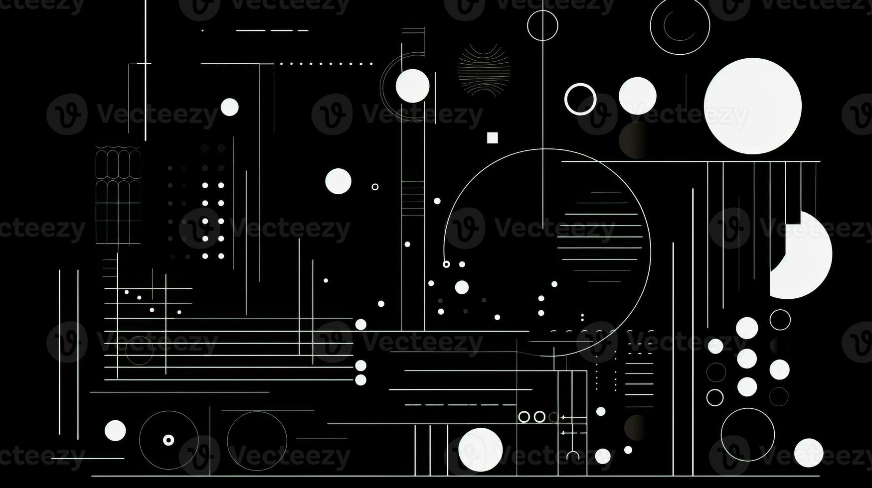 AI generated Abstract background with geometric shapes, lines, circles, dots. Bauhaus style. Swiss aesthetic photo