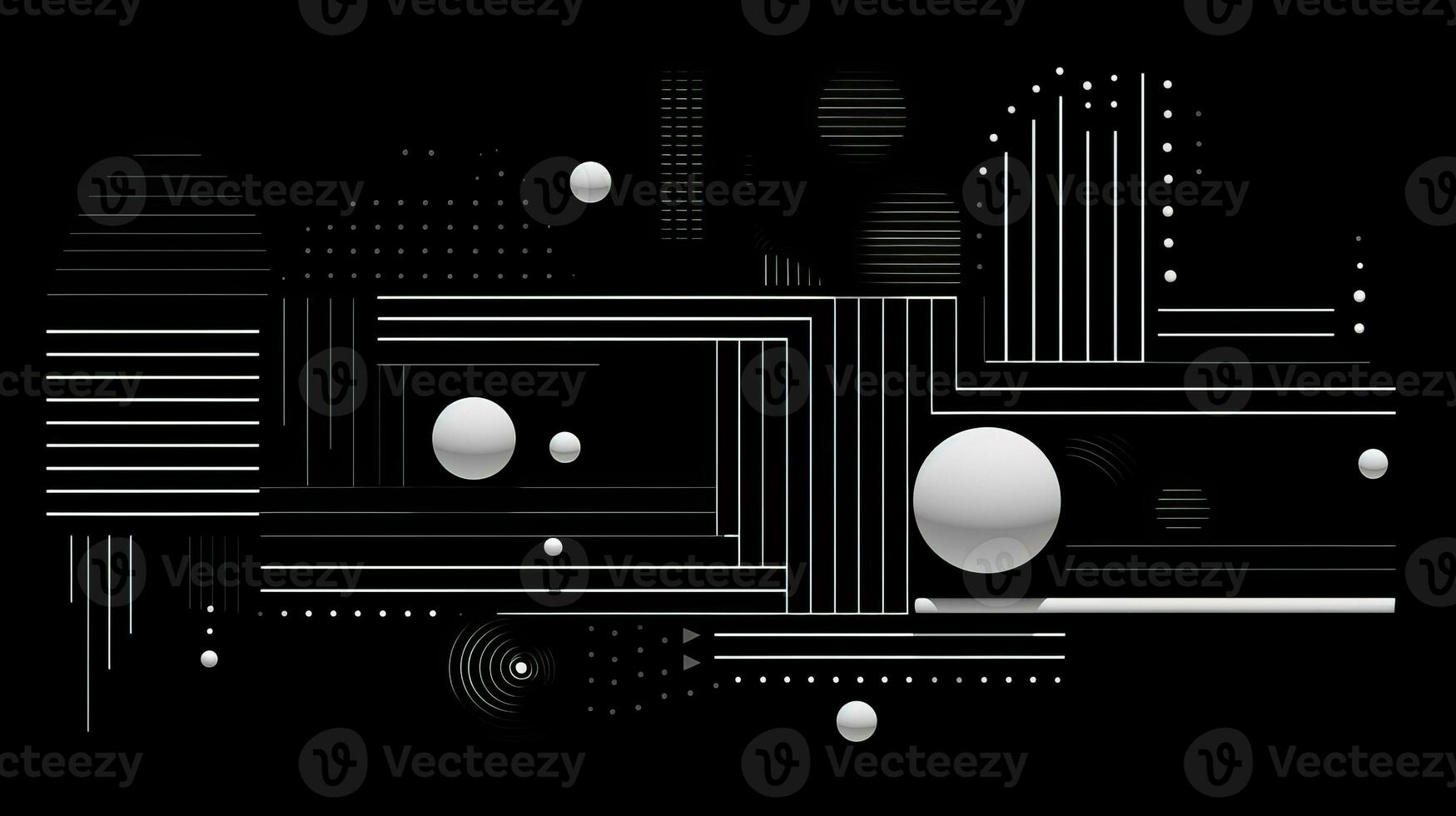 AI generated Abstract background with geometric shapes, lines, circles, dots. Bauhaus style. Swiss aesthetic photo