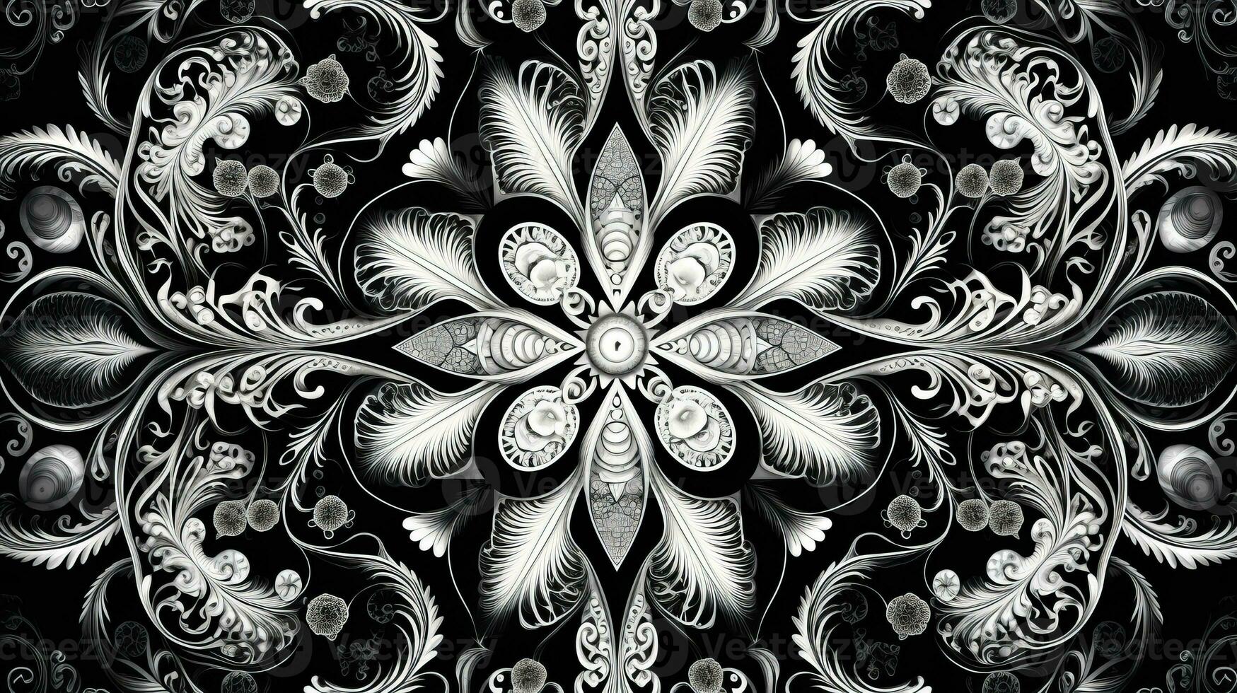 AI generated Abstract floral pattern in black and white colors. Gothic aesthetic photo