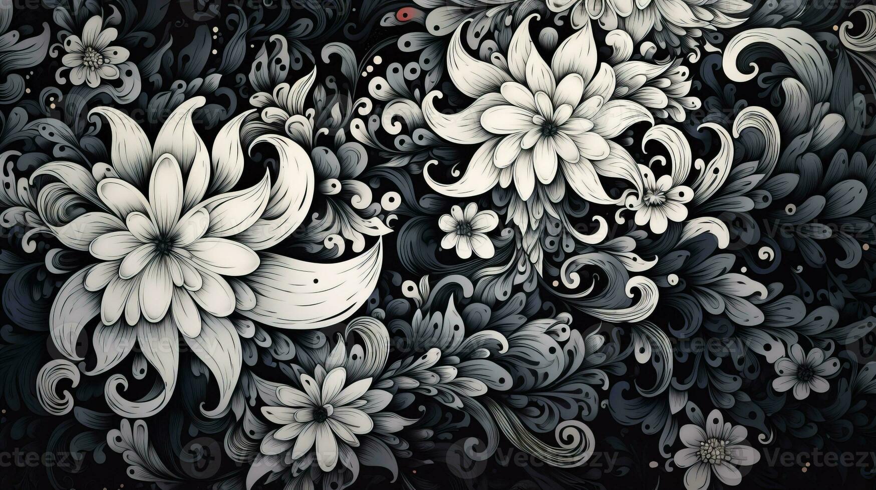 AI generated Abstract floral pattern in black and white colors. Gothic aesthetic photo