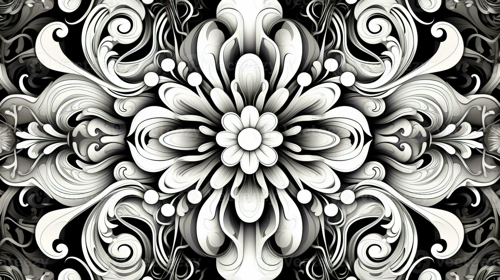 AI generated Abstract floral pattern in black and white colors. Gothic aesthetic photo