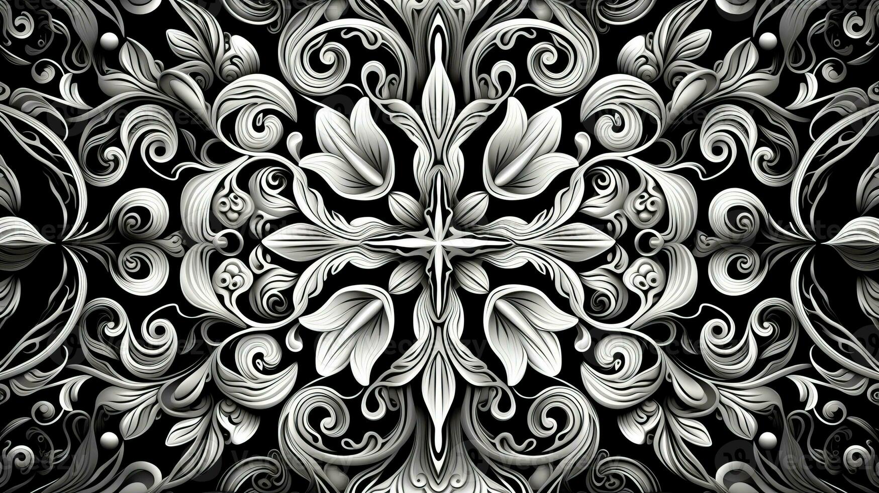 AI generated Abstract floral pattern in black and white colors. Gothic aesthetic photo