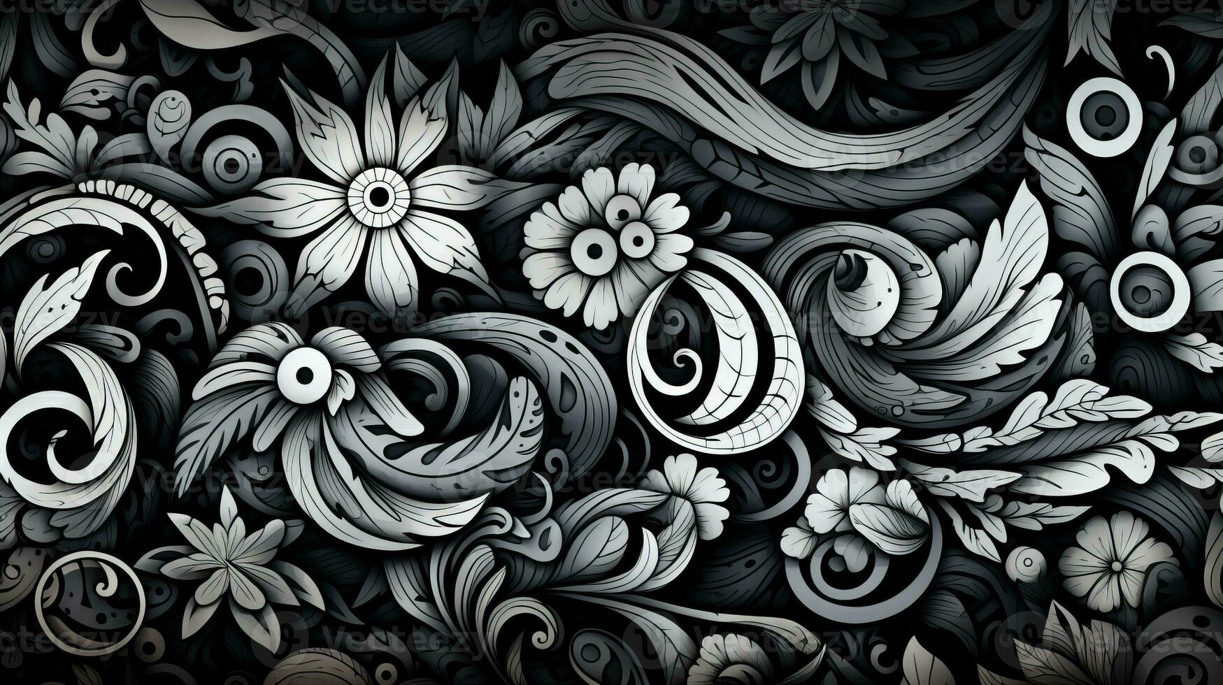 AI generated Abstract floral pattern in black and white colors. Gothic aesthetic photo