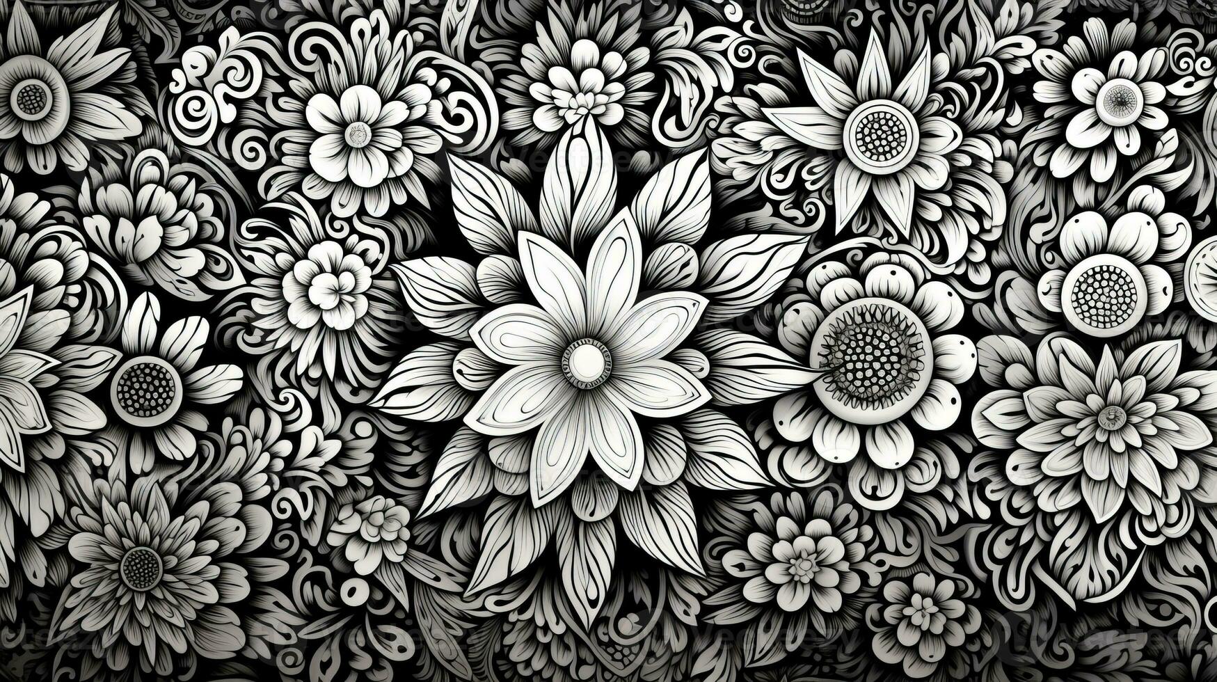 AI generated Abstract floral pattern in black and white colors. Gothic aesthetic photo