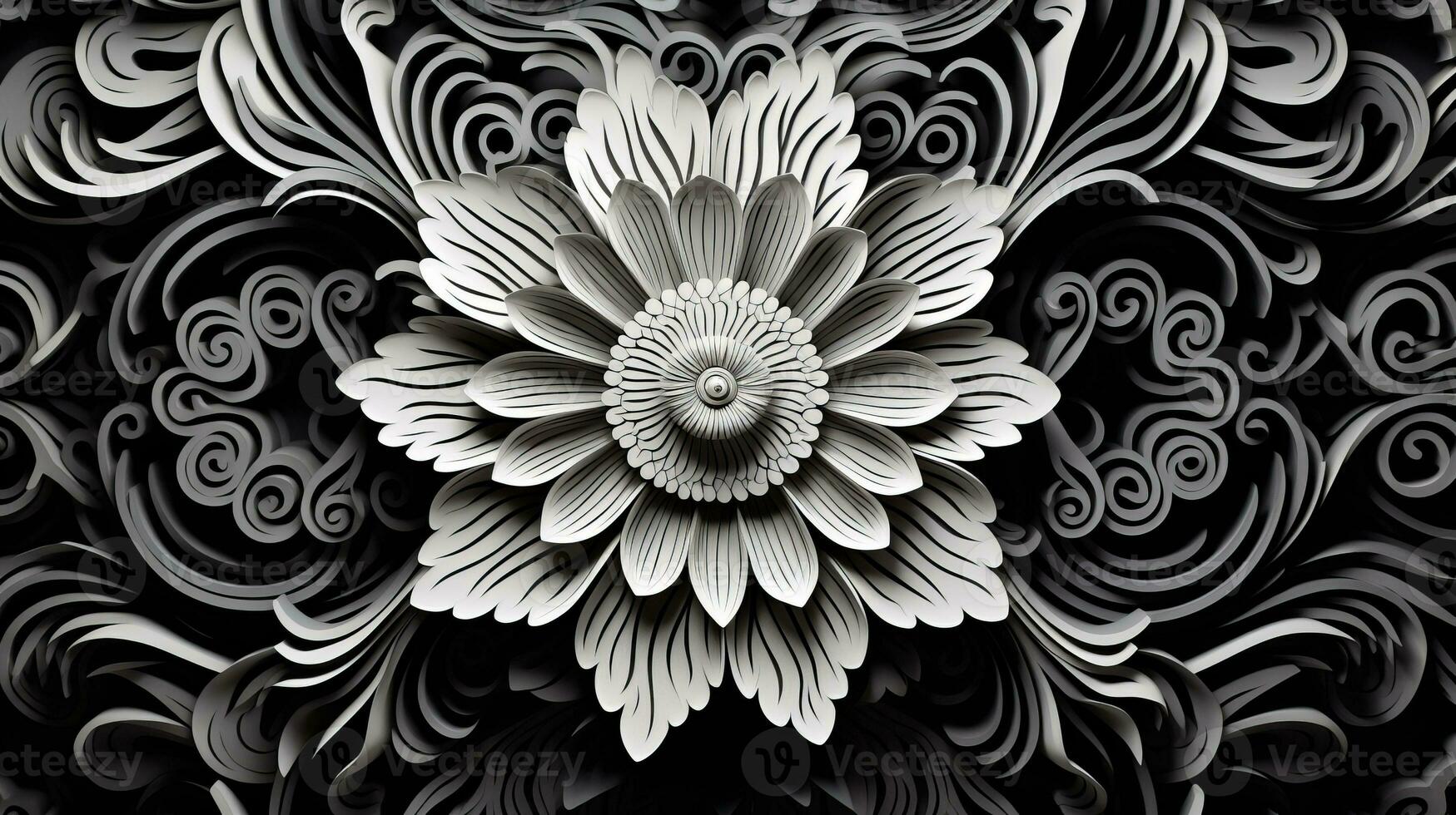 AI generated Abstract floral pattern in black and white colors. Gothic aesthetic photo