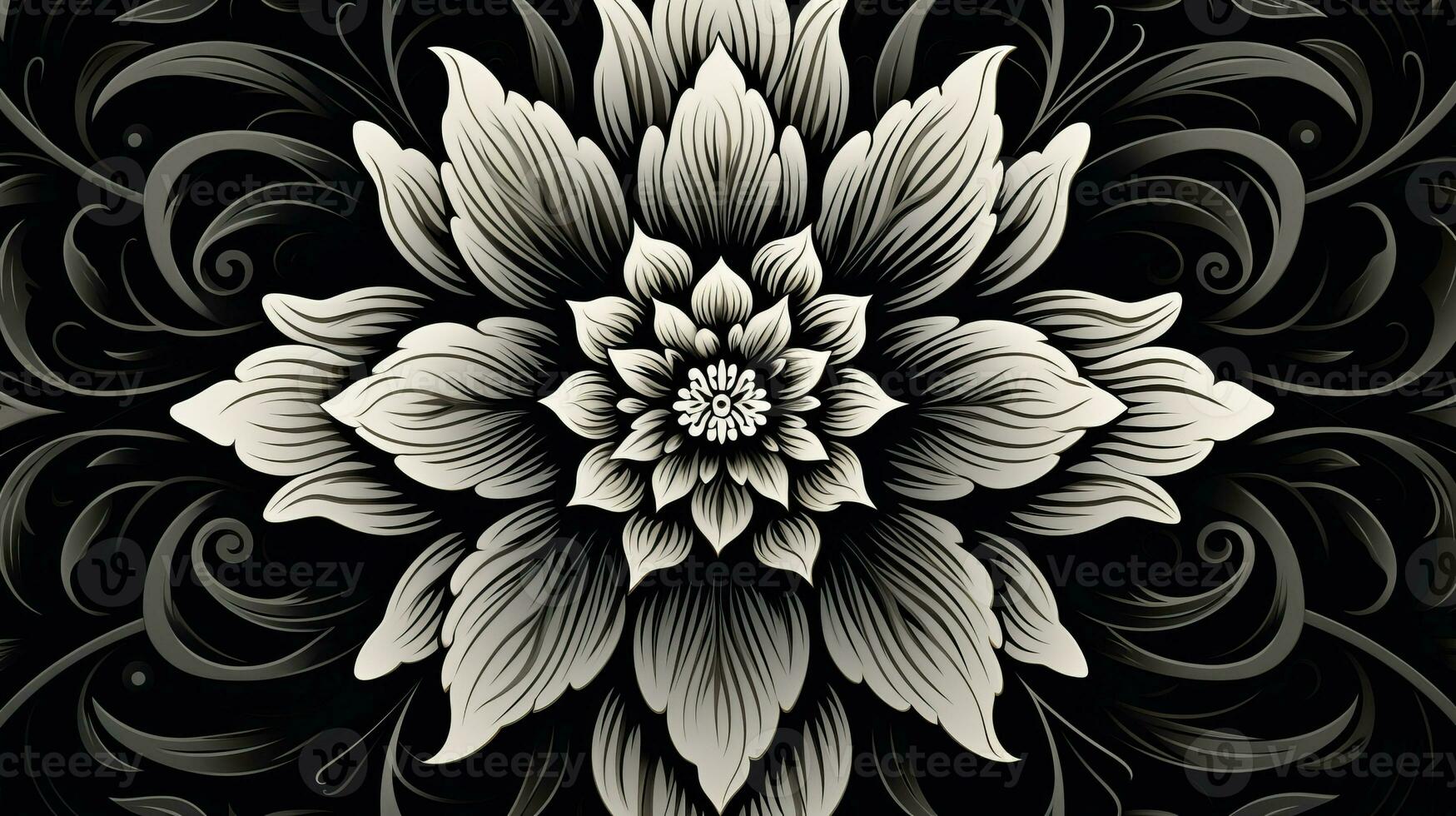 AI generated Abstract floral pattern in black and white colors. Gothic aesthetic photo
