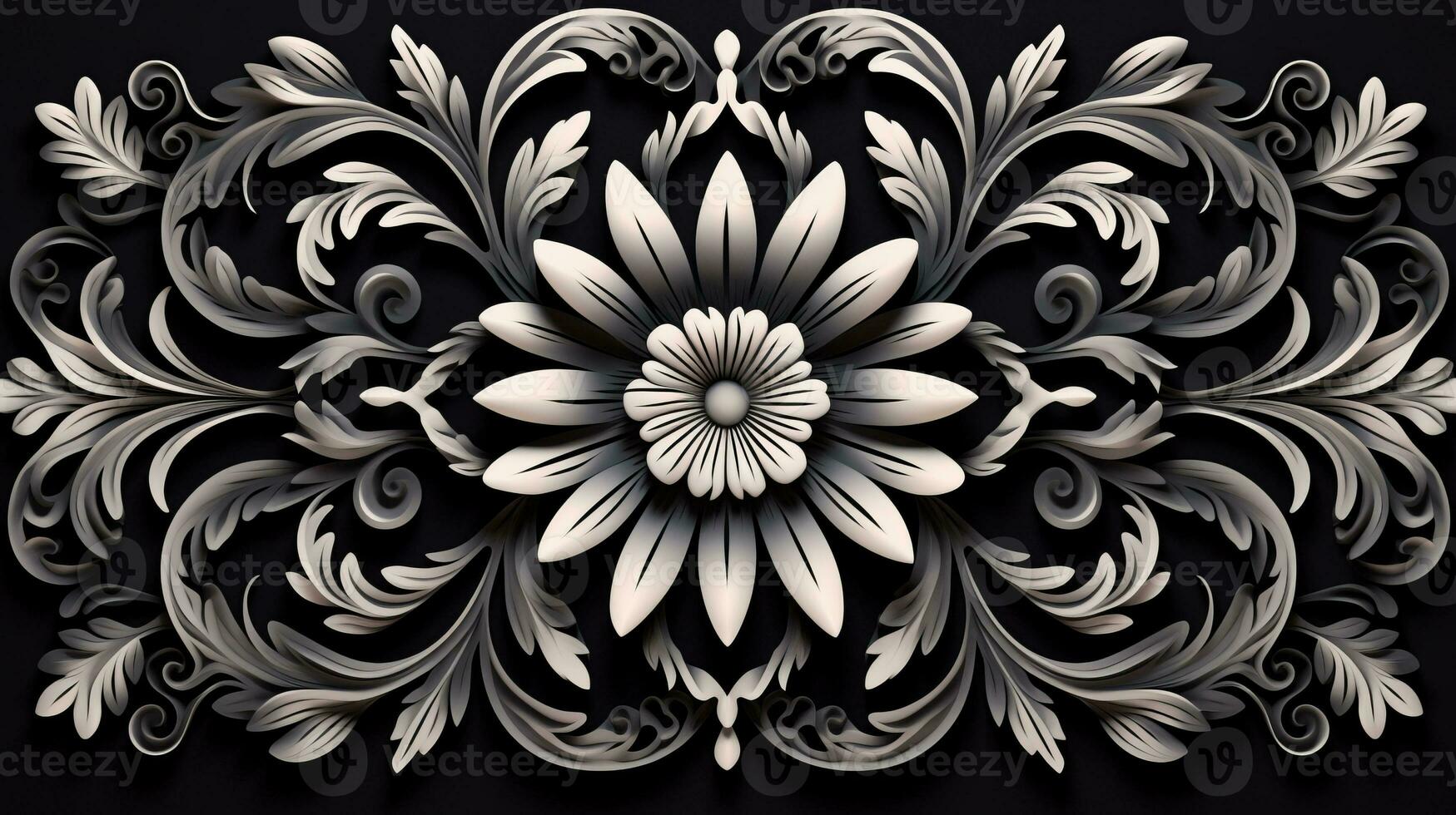 AI generated Abstract floral pattern in black and white colors. Gothic aesthetic photo